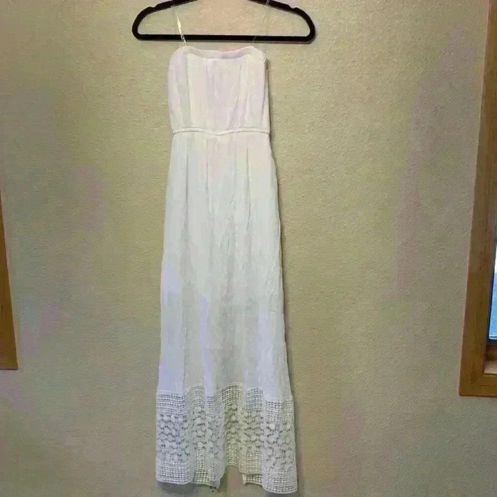 Lily Rose white maxi strapless dress sz XS beach resort vacation crochet bridal
